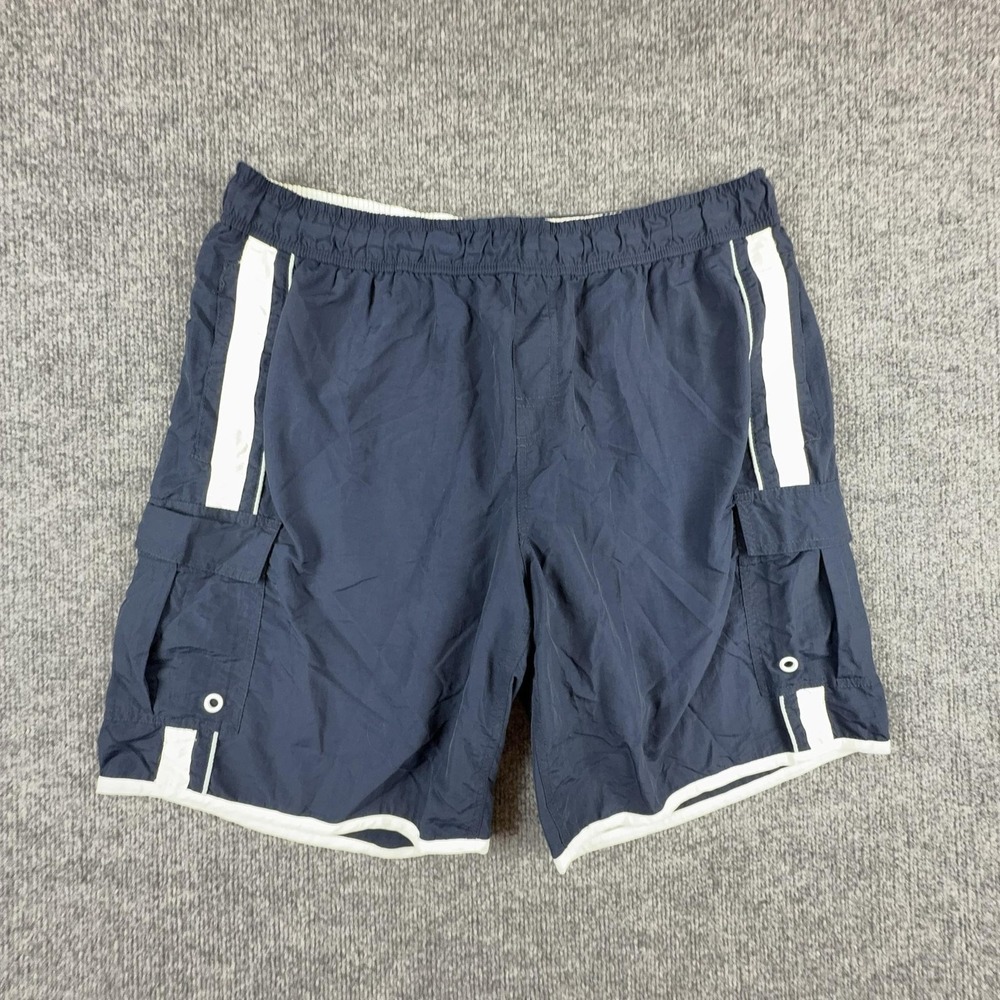 VTG Old Navy Swim Trunks Mens Large Blue Drawstring Mesh Lined Cargo Pockets